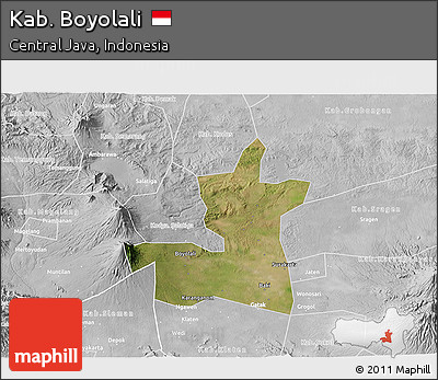 Satellite 3D Map of Kab. Boyolali, lighten, desaturated