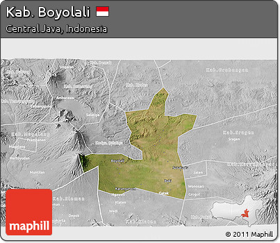 Satellite 3D Map of Kab. Boyolali, lighten, desaturated