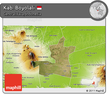 Satellite 3D Map of Kab. Boyolali, physical outside