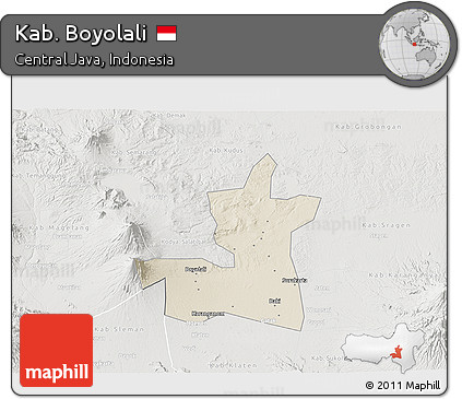 Shaded Relief 3D Map of Kab. Boyolali, lighten, semi-desaturated