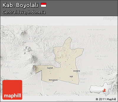 Shaded Relief 3D Map of Kab. Boyolali, lighten, semi-desaturated