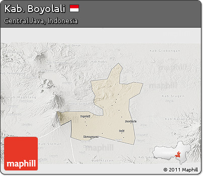 Shaded Relief 3D Map of Kab. Boyolali, lighten, semi-desaturated