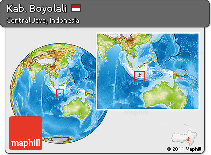 Physical Location Map of Kab. Boyolali, highlighted country, highlighted parent region, within the entire country