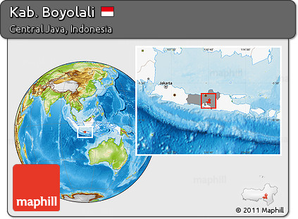 Physical Location Map of Kab. Boyolali, highlighted country, highlighted parent region