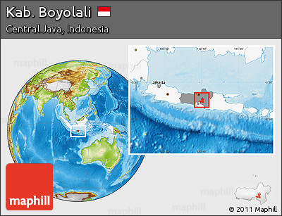 Physical Location Map of Kab. Boyolali, highlighted country, highlighted parent region