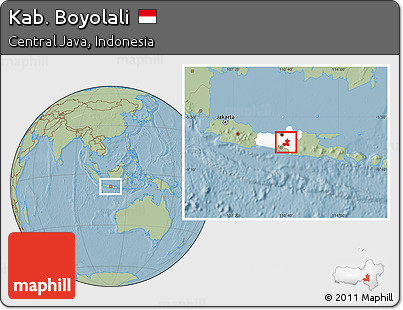 Savanna Style Location Map of Kab. Boyolali, highlighted parent region, hill shading