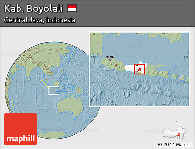 Savanna Style Location Map of Kab. Boyolali, highlighted parent region, hill shading