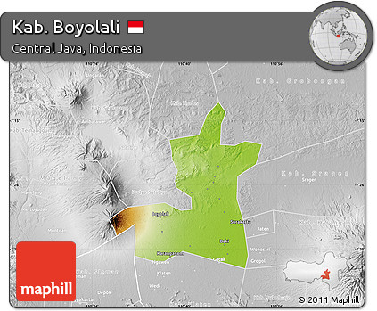 Physical Map of Kab. Boyolali, lighten, desaturated