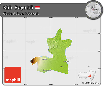 Physical Map of Kab. Boyolali, single color outside