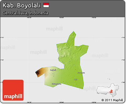 Physical Map of Kab. Boyolali, single color outside