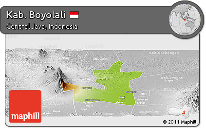 Physical Panoramic Map of Kab. Boyolali, lighten, desaturated