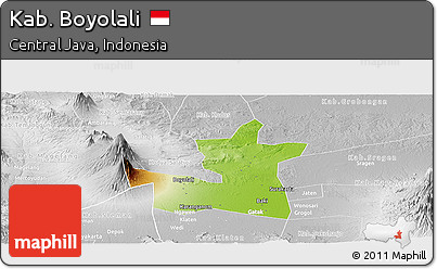 Physical Panoramic Map of Kab. Boyolali, lighten, desaturated