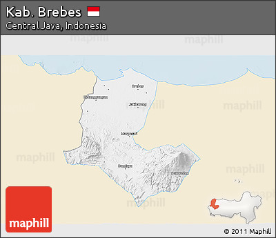 Classic Style 3D Map of Kab. Brebes, single color outside