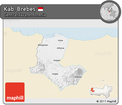Classic Style 3D Map of Kab. Brebes, single color outside