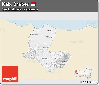 Classic Style 3D Map of Kab. Brebes, single color outside