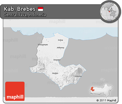 Gray 3D Map of Kab. Brebes, single color outside