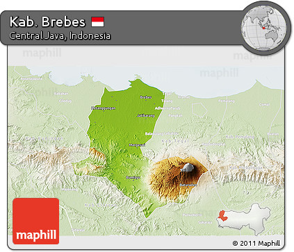 Physical 3D Map of Kab. Brebes, lighten