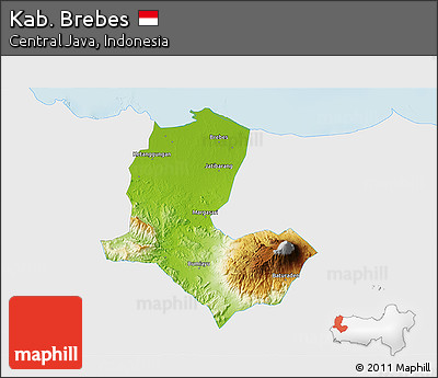 Physical 3D Map of Kab. Brebes, single color outside