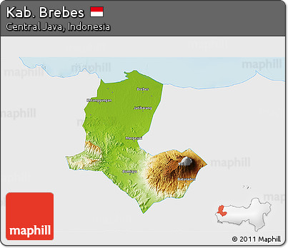 Physical 3D Map of Kab. Brebes, single color outside