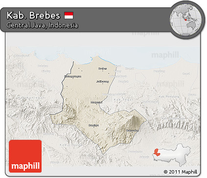 Shaded Relief 3D Map of Kab. Brebes, lighten