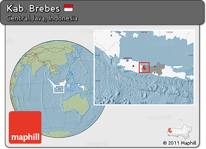 Savanna Style Location Map of Kab. Brebes, highlighted country, highlighted parent region, hill shading