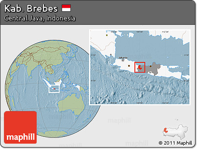 Savanna Style Location Map of Kab. Brebes, highlighted country, highlighted parent region, hill shading
