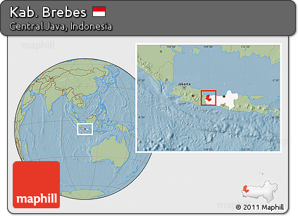 Savanna Style Location Map of Kab. Brebes, highlighted parent region, hill shading