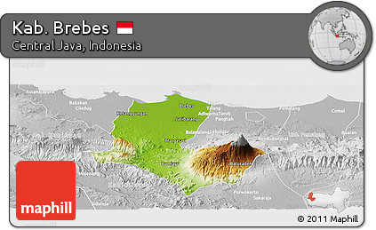 Physical Panoramic Map of Kab. Brebes, lighten, desaturated