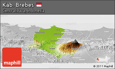 Physical Panoramic Map of Kab. Brebes, lighten, desaturated