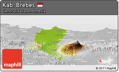 Physical Panoramic Map of Kab. Brebes, lighten, desaturated