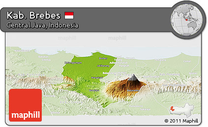 Physical Panoramic Map of Kab. Brebes, lighten
