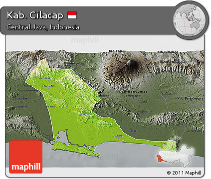 Physical 3D Map of Kab. Cilacap, darken, semi-desaturated