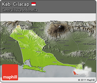 Physical 3D Map of Kab. Cilacap, darken, semi-desaturated