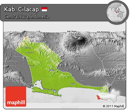Physical 3D Map of Kab. Cilacap, desaturated