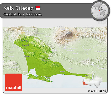 Physical 3D Map of Kab. Cilacap, lighten