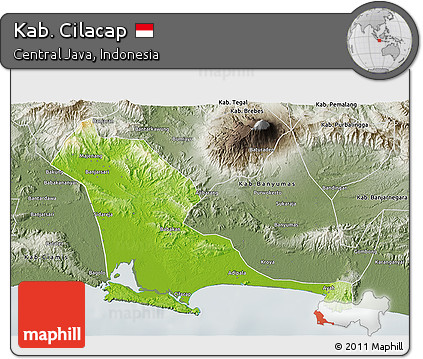 Physical 3D Map of Kab. Cilacap, semi-desaturated