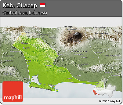 Physical 3D Map of Kab. Cilacap, semi-desaturated
