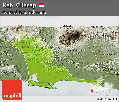 Physical 3D Map of Kab. Cilacap, semi-desaturated