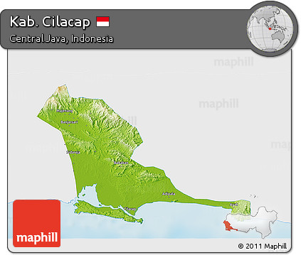 Physical 3D Map of Kab. Cilacap, single color outside