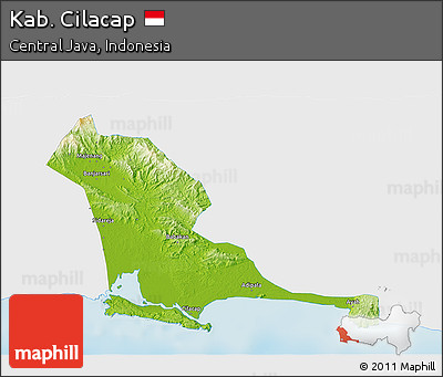 Physical 3D Map of Kab. Cilacap, single color outside