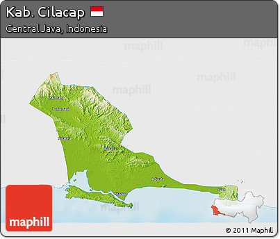 Physical 3D Map of Kab. Cilacap, single color outside