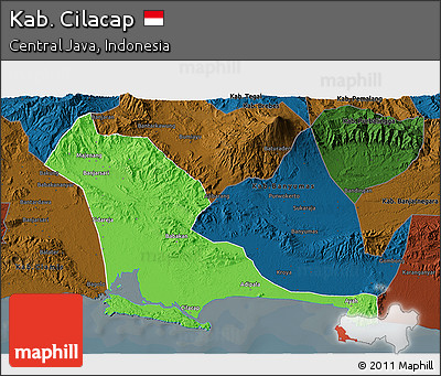 Political 3D Map of Kab. Cilacap, darken
