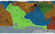 Political 3D Map of Kab. Cilacap, darken