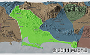 Political 3D Map of Kab. Cilacap, darken, semi-desaturated