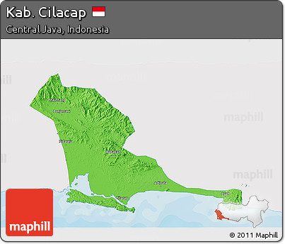 Political 3D Map of Kab. Cilacap, single color outside