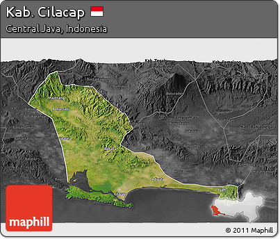 Satellite 3D Map of Kab. Cilacap, darken, desaturated