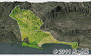 Satellite 3D Map of Kab. Cilacap, darken, semi-desaturated
