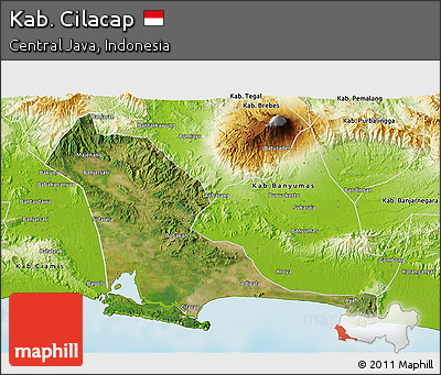 Satellite 3D Map of Kab. Cilacap, physical outside