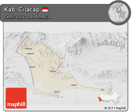 Shaded Relief 3D Map of Kab. Cilacap, lighten, desaturated