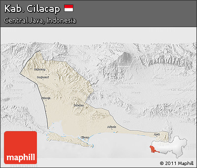 Shaded Relief 3D Map of Kab. Cilacap, lighten, desaturated